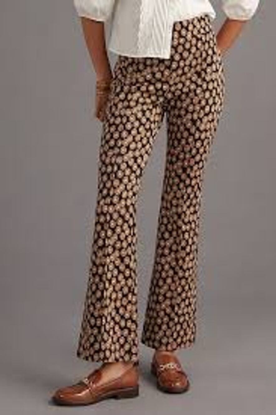 Anthropologie Maeve Sabine Kick Flare Floral Pants Black Tan Size M